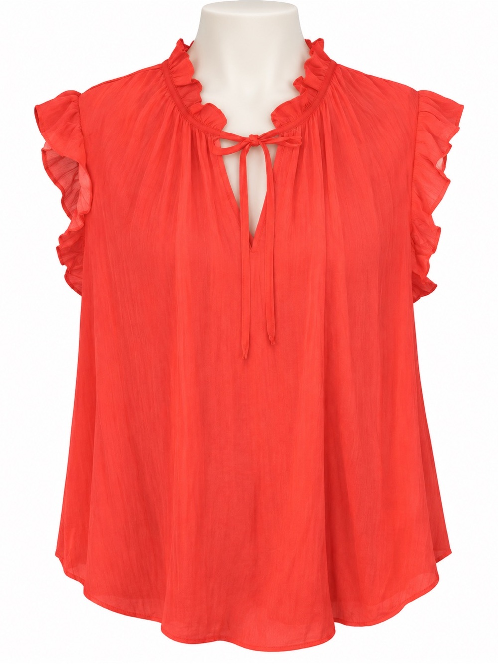Women’s Red Ruffle Tie-Neck Sleeveless Top by Rachel Roy